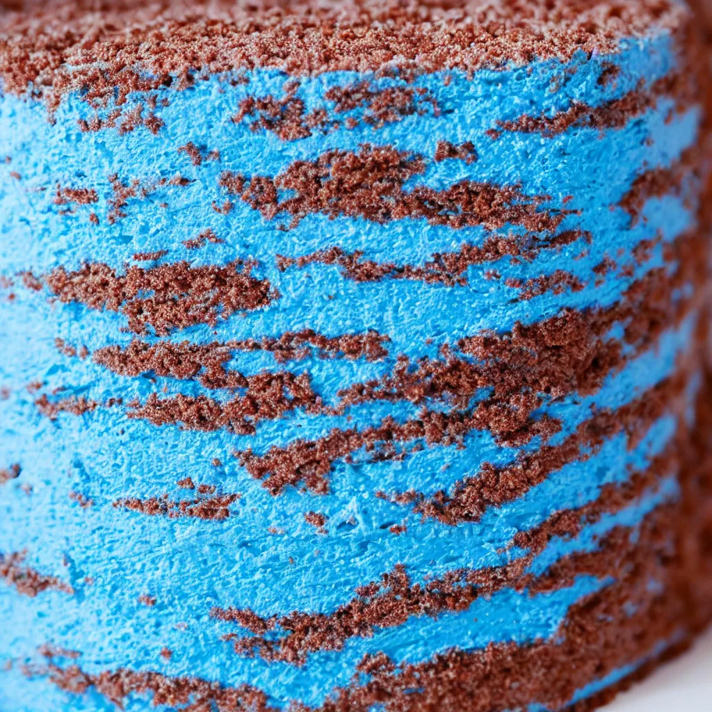 Image similar to close-up photo of cake on top of a blue surface, 8k, high detail, photorealistic, proper shading