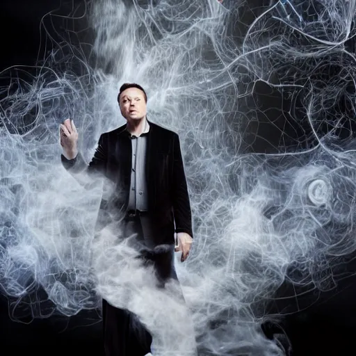 Image similar to elon musk made of smoke simulation made of smoke simulation made of smoke simulation smoke particles octane render houdini mesh emitting particles