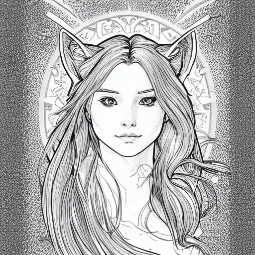 Image similar to clean simple line art of a cute beautiful unicorn. no background. well composed, clean coloring book page. coloring book line art by artgerm and greg rutkowski and alphonse mucha