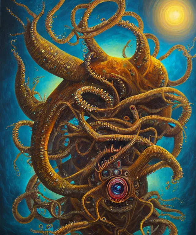 Image similar to an oil on canvas painting, polycount, surrealism, surrealist, lovecraftian, cosmic horror, high detail