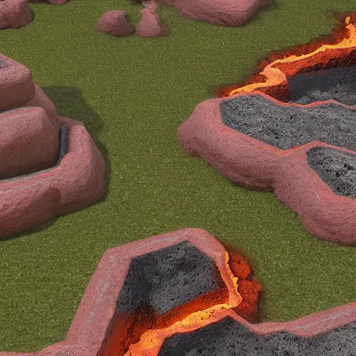 Prompt: isometric view of a small colony on a lava planet, photorealistic unreal engine