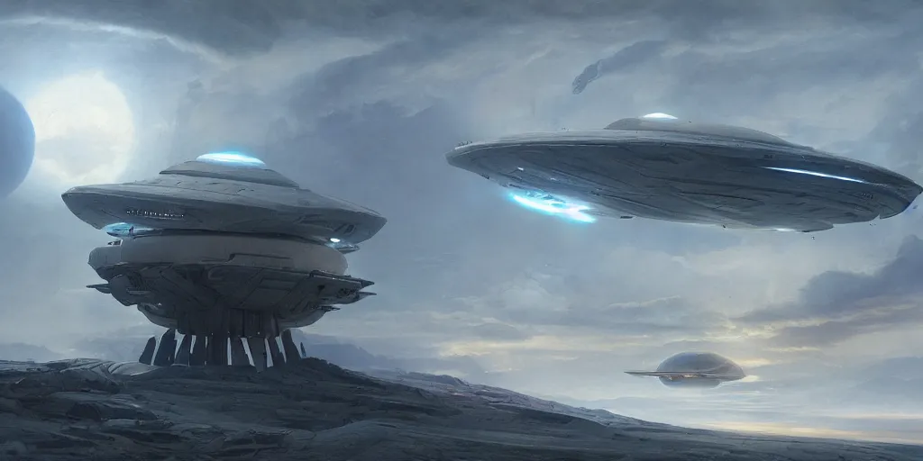 Image similar to hyper realistic sci - fi matte concept art painting of an epic cinematic shot of a starship over earth, strong composition painted by kim jung guweta studio rutkowski, james gurney and greg rutkowski, and lucasfilm, smooth, intricate, detailed, sharp focus, cinematic