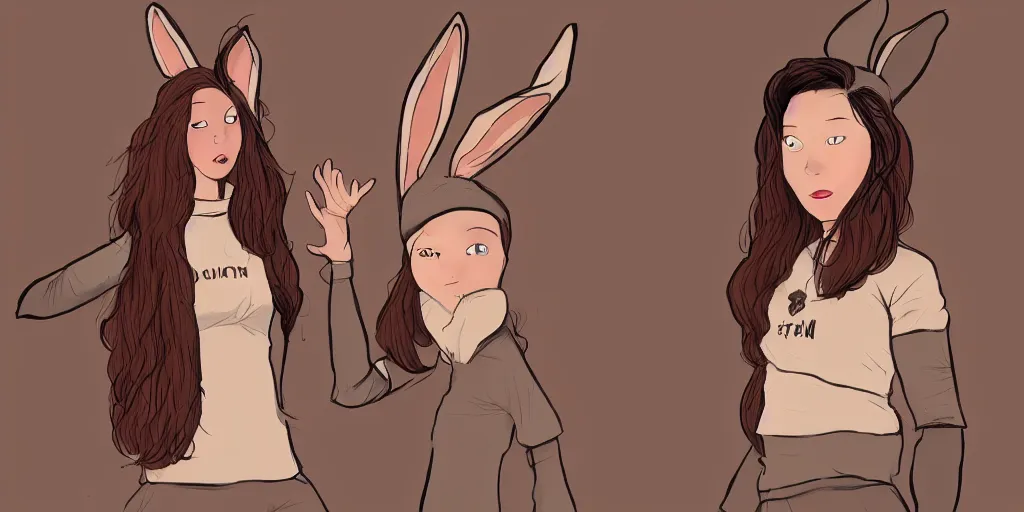 Image similar to women, dark skin, ginger, cartoon, sweatshirt, concept art, concept art, bunny ears,