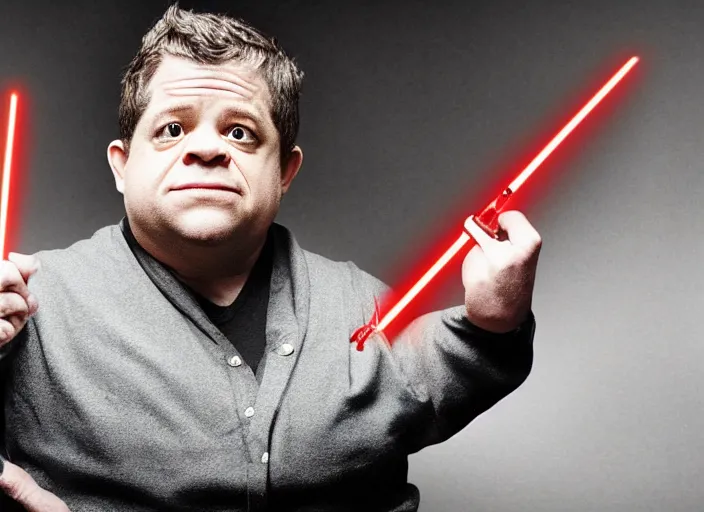 Prompt: Patton Oswalt as a Jedi fighting Darth Maul