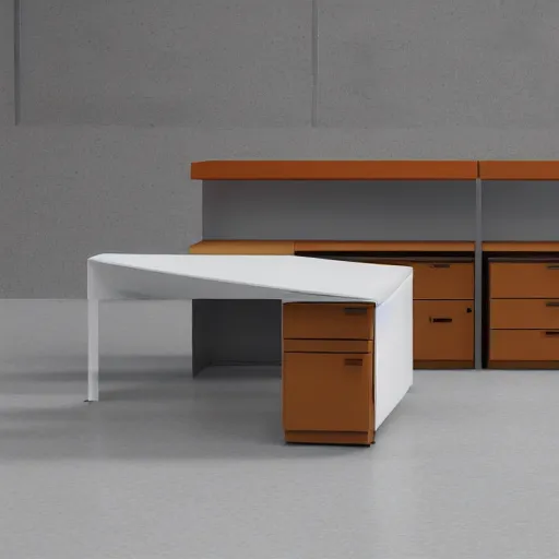 Image similar to brutalist style desk, modern architecture, high resolution