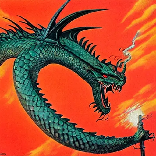 Image similar to dragon, vintage art, by ed emschwiller