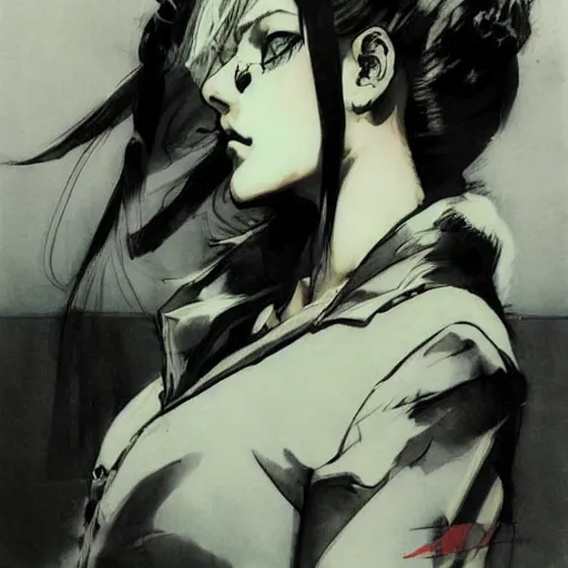 Image similar to regal - looking woman with pigtails, yoji shinkawa