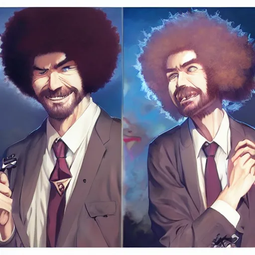 Prompt: An anime portrait of Bob Ross as a ripperdoc , by Stanley Artgerm Lau, WLOP, Rossdraws, James Jean, Andrei Riabovitchev, Marc Simonetti, and Sakimichan, tranding on artstation