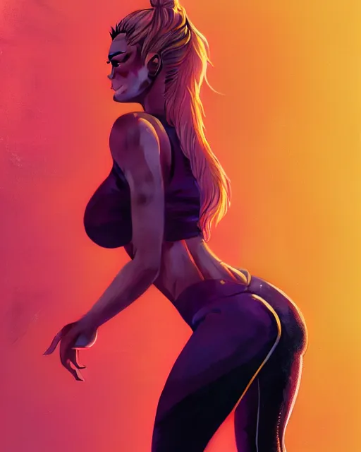 Image similar to highly detailed vfx portrait of, carmen electra in leggings by stephen bliss, chalk, unrealengine, greg rutkowski, loish, rhads, beeple, chalk, makoto shinkai and lois van baarle, ilya kuvshinov, rossdraws, tom bagshaw, basil gogos