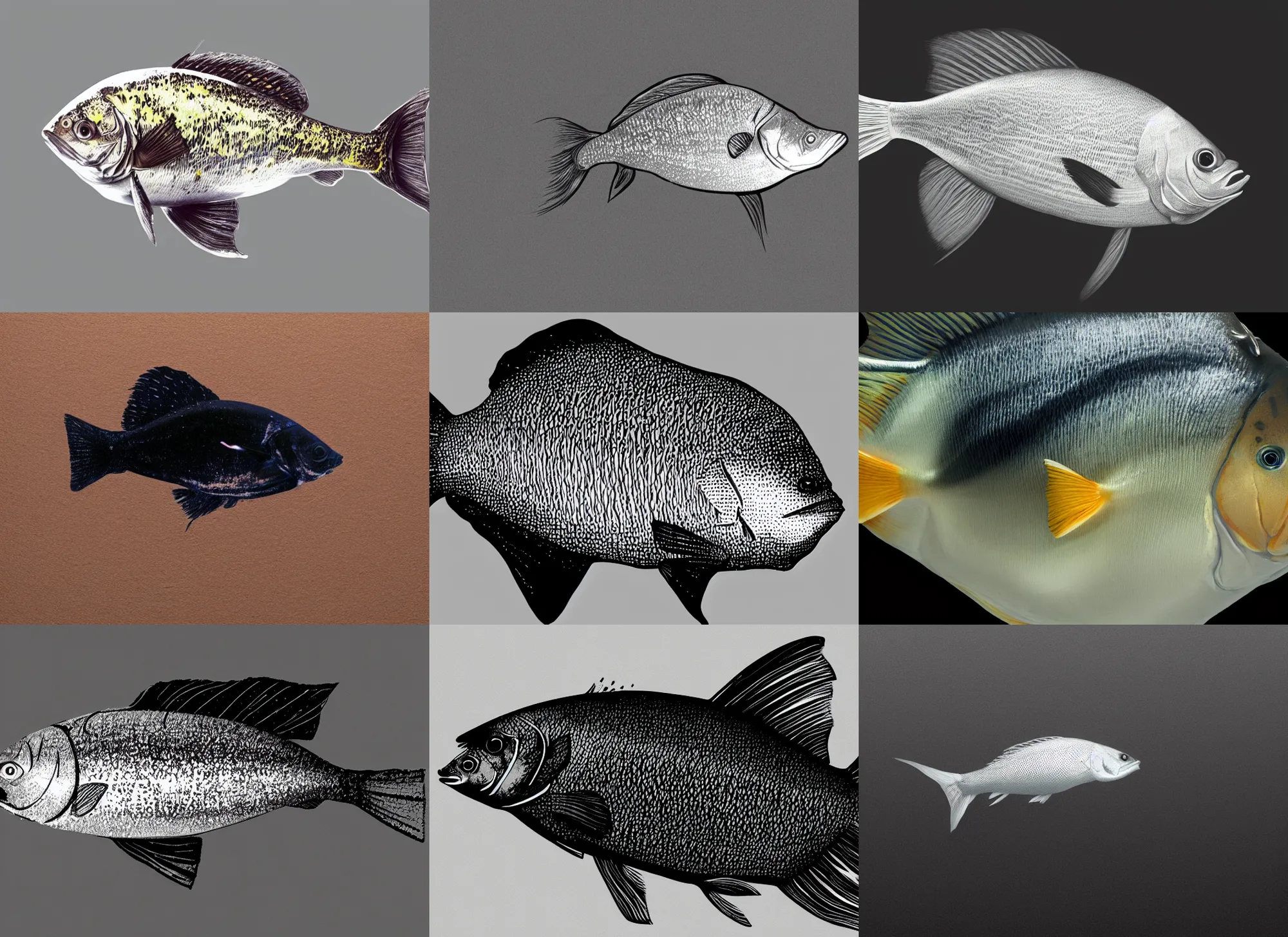 Prompt: fish side profile, black background, hyper - realistic