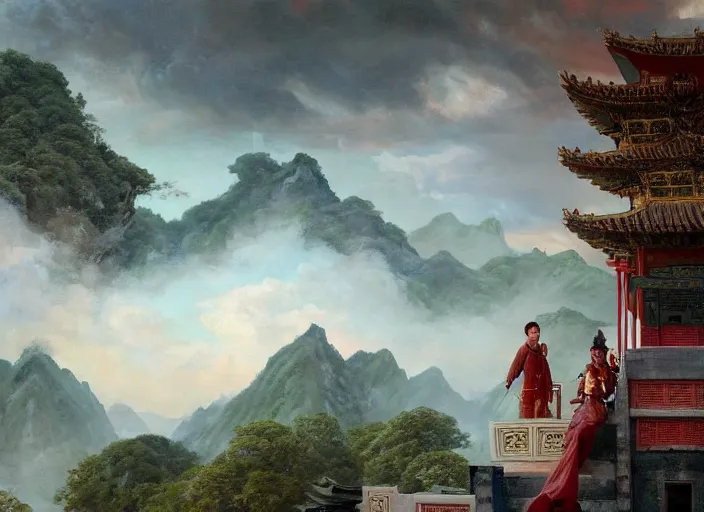 Prompt: elon musk terrorizing ancient china by vladimir volegov and alexander averin and pierre auguste cot and delphin enjolras and peder mørk mønsted