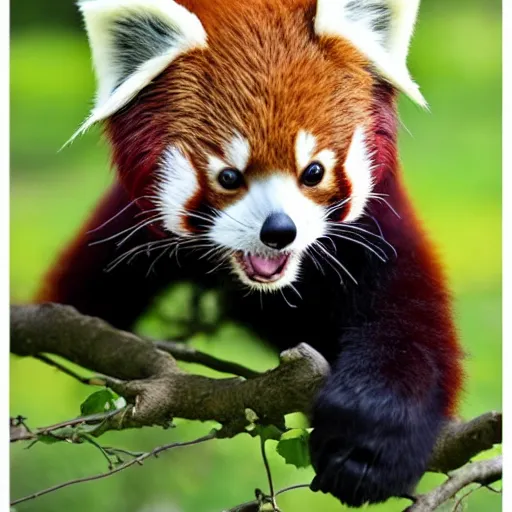 Prompt: red panda in a darth vader helmet