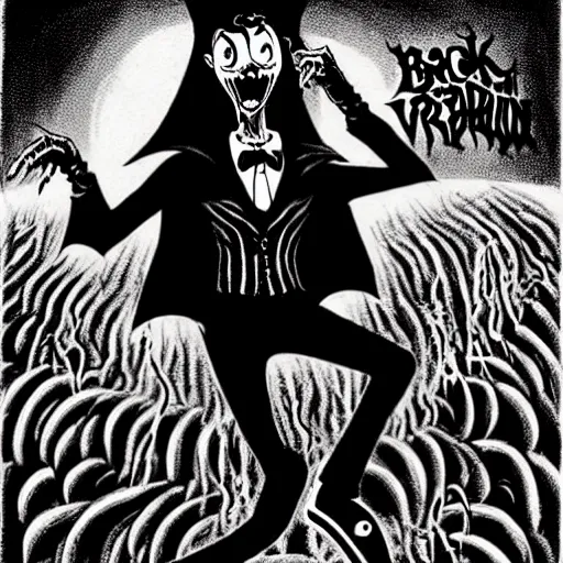 Image similar to black and white trippy comic art of full body depiction of dracula the vampire roller skating on roller skates, drawn by martin rowson, tim burton, alex pardee, nekro petros afshar, james mcdermott, frank moth, cgsociety, awesome, stunning, 4 k