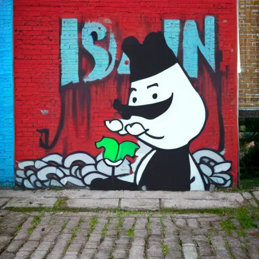 Image similar to Moomins, street art, banksy