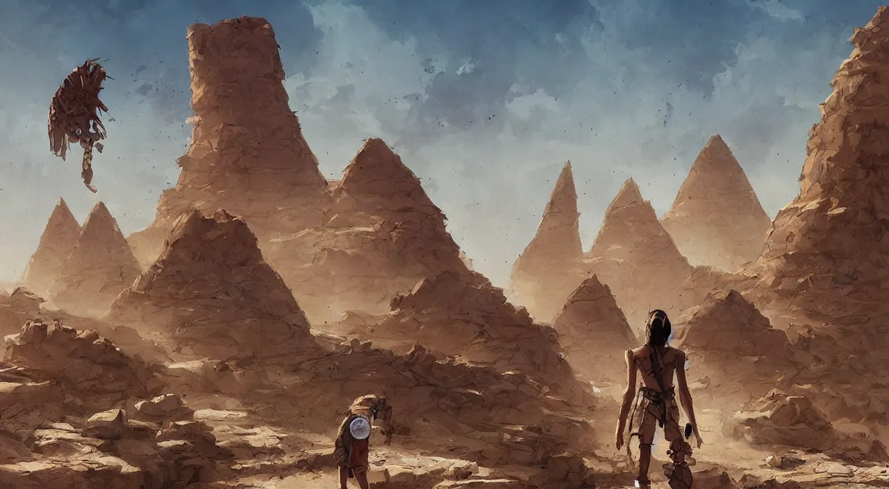 Image similar to egyptian landscape, desert, zombies, by studio ghibli and greg rutkowski,