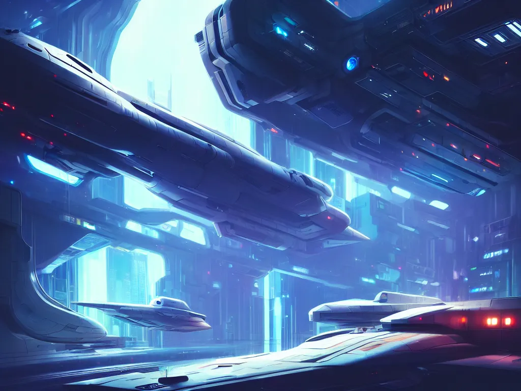 Image similar to spaceship, engineering bay, photo realistic, dynamic lighting, artstation, poster, volumetric lighting, 4 k, award winning, a detailed painting by ross tran hyperdetalized, anime | 2 d game art | official art, smooth, cyberpunk, tech