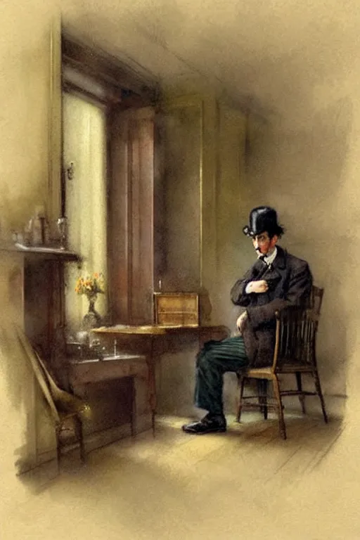 Image similar to ( ( ( ( ( 1 9 5 0 s 1 9 th century sherlock holmes interior study 2 2 1 b baker street, london. muted colors. ) ) ) ) ) by jean - baptiste monge!!!!!!!!!!!!!!!!!!!!!!!!!!!!!!