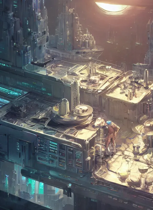 Image similar to futuristic city growing inside stainless steel kitchen sink by ross tran, thierry doizon, craig mullins, ilya kuvshinov, artgerm, edward hopper, dan mumford, wlop, rutkovsky, carl spitzweg, moebius, unreal engine 5, lumen, nanite