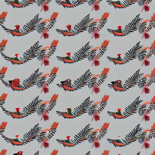 Prompt: fabric pattern of minimalistic birds and leaves