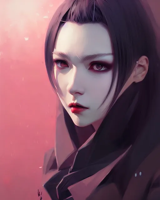 Image similar to sharp hq rendering, vampire, character portrait, concept art, painterly, fanart, highly detailed in the style of wlop by ilya kuvshinov, wenjun lin, sakimichan, artgerm, angular asymmetrical design, chinese artist, eastern art style, nixeu