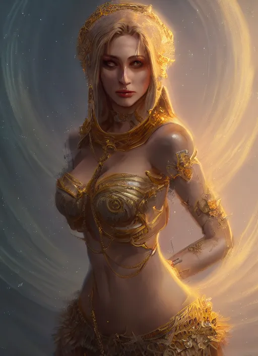 Image similar to clear portrait of a pale attractive women made of gold and moonstone, background hyper detailed, character concept, full body, dynamic pose, glowing lights intricate, elegant, highly detailed, digital painting, artstation, concept art, sharp focus, illustration, qwek dom