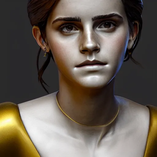 Image similar to portrait of emma watson gold statue reflect chrome, 8 k uhd, unreal engine, octane render in the artstyle of finnian macmanus, john park and greg rutkowski