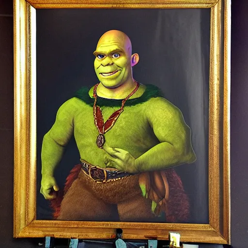 Image similar to shrek, tudor portrait, highly detailed,