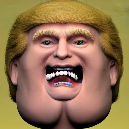 Prompt: fluffy haired donald trump, monster smilling, 3 d.