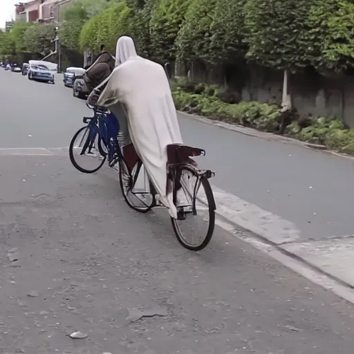 Prompt: CCTV footage of Jesus stealing a bike