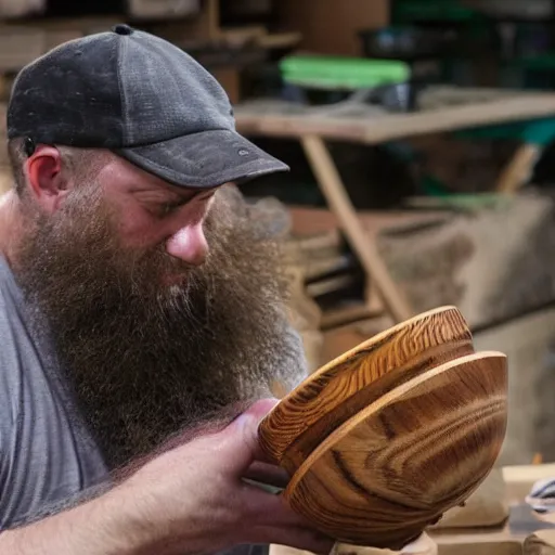 Image similar to bearded man turns bowl using woodlathe