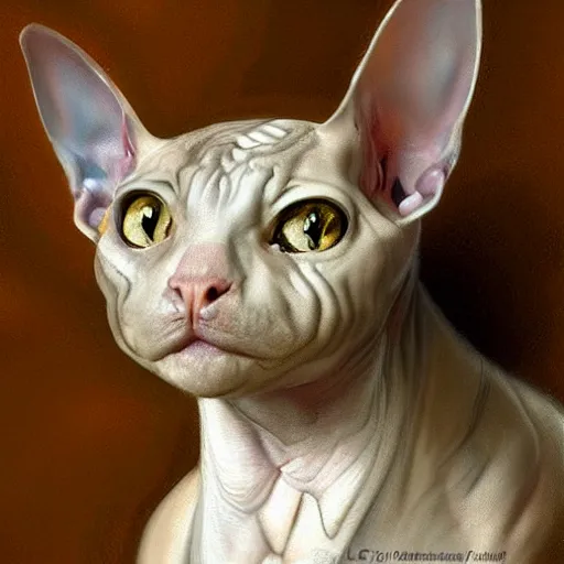 Image similar to a cyborg!!!! sphynx cat concept art by daniel gerhartz