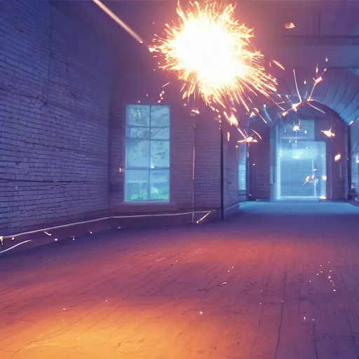 Image similar to photo of the sparkler factory, photorealistic, unreal engine 5, cinematic lighting