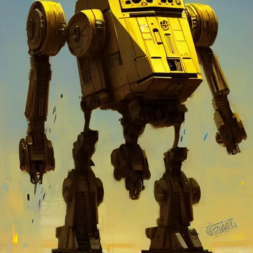 Prompt: tall strong intricate chiseled yellow pit droid, by Greg Rutkowski