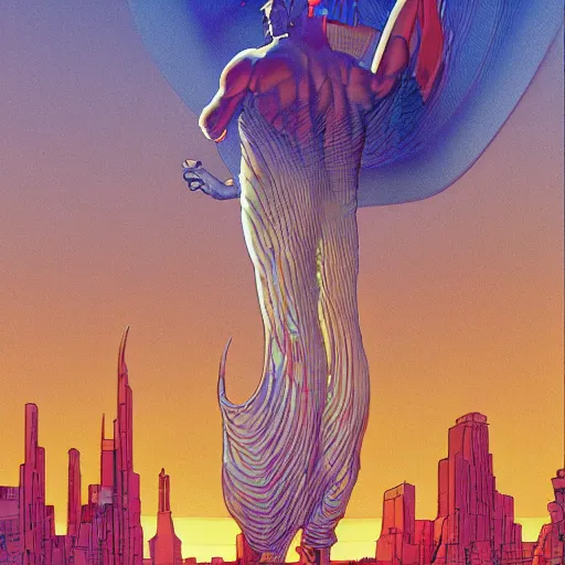 Image similar to heaven city art by jean giraud, moebius, don lawrence and alex ross and john romita jr, smooth focus, sharp details, detailed details, bokeh, 4 k, fine 5 k details