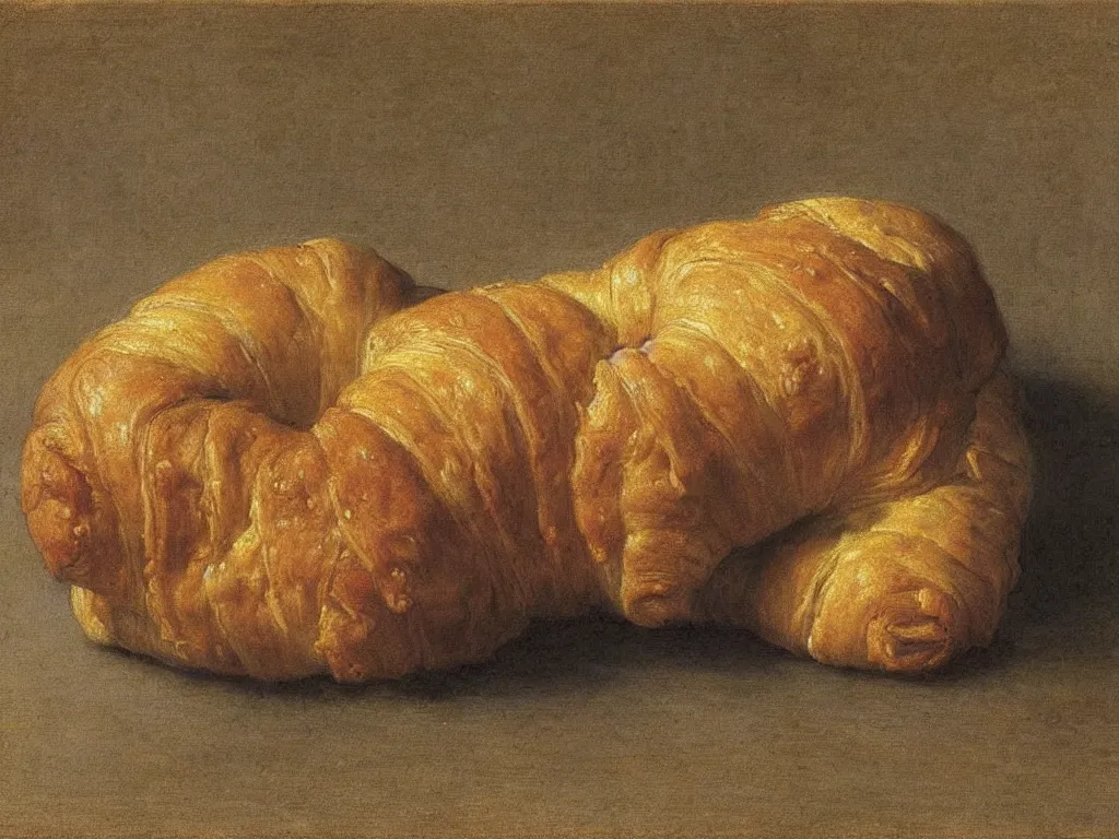 Prompt: the human - eating croissant. painting by henri fantin - latour