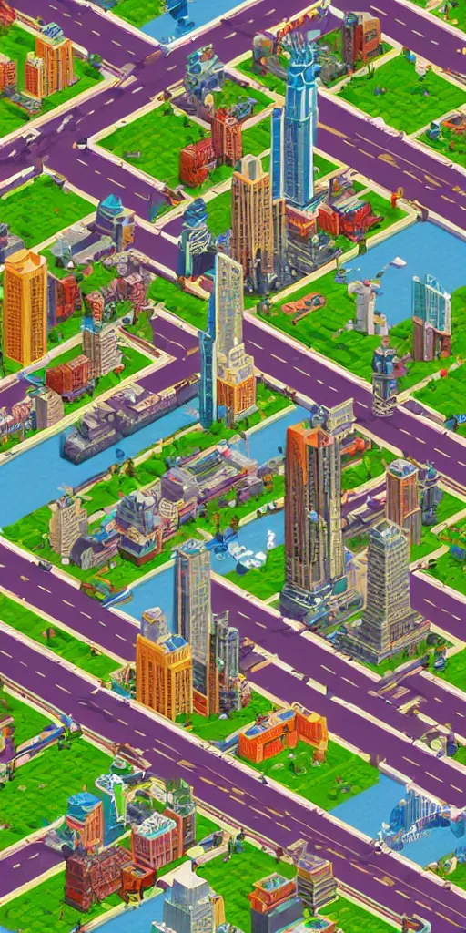 Image similar to New York in SimCity2000 style. isometric. retro. pixelart. maxis.