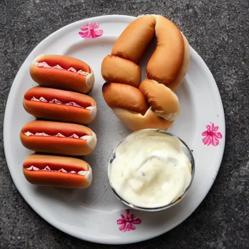 Image similar to hot dogs and yogurt is a messy meal
