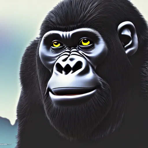 Image similar to an anime gorilla, 4 k, hyper realistic, dslr, landscape, high resolution, illustration, manga