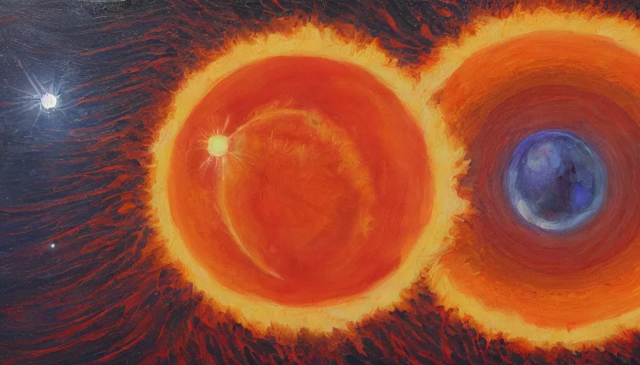 Image similar to the sun seen from earth with a hexagon in front, oil painting