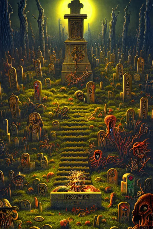 Image similar to a photorealistic painting of an isometric nightmare cemetery horror by johfra bosschart, lisa frank, dark fantasy art, high detail, trending on artstation