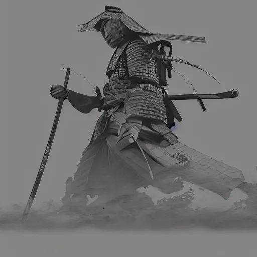 Image similar to 'a sketch to a samurai in ink manga panel ,octane render, artstation , highly detailded'