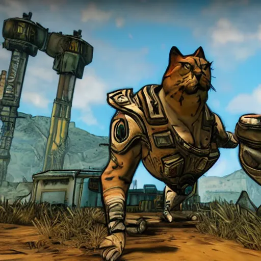 Prompt: Giant Cat in borderlands 2