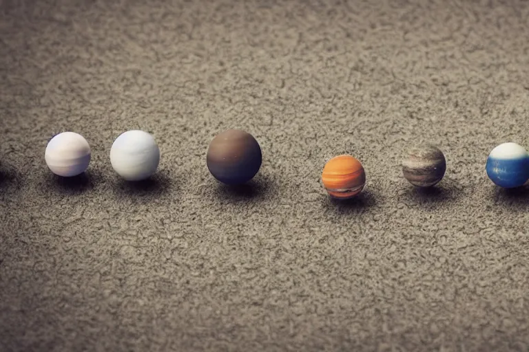 Prompt: a miniature model of the solar system, tilt shift