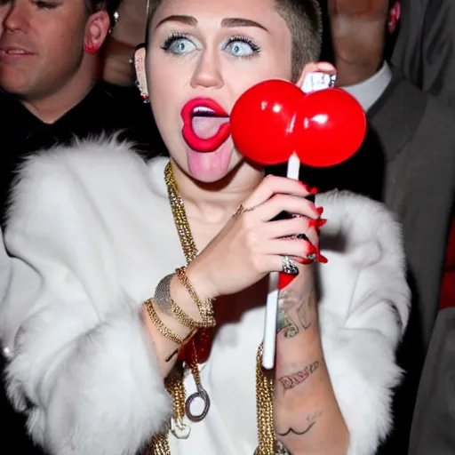 Prompt: Miley Cyrus licking a lollipop