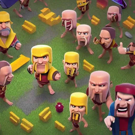 Image similar to clash of clans does a crossover event with fall guys, epic, pixar cartoon style