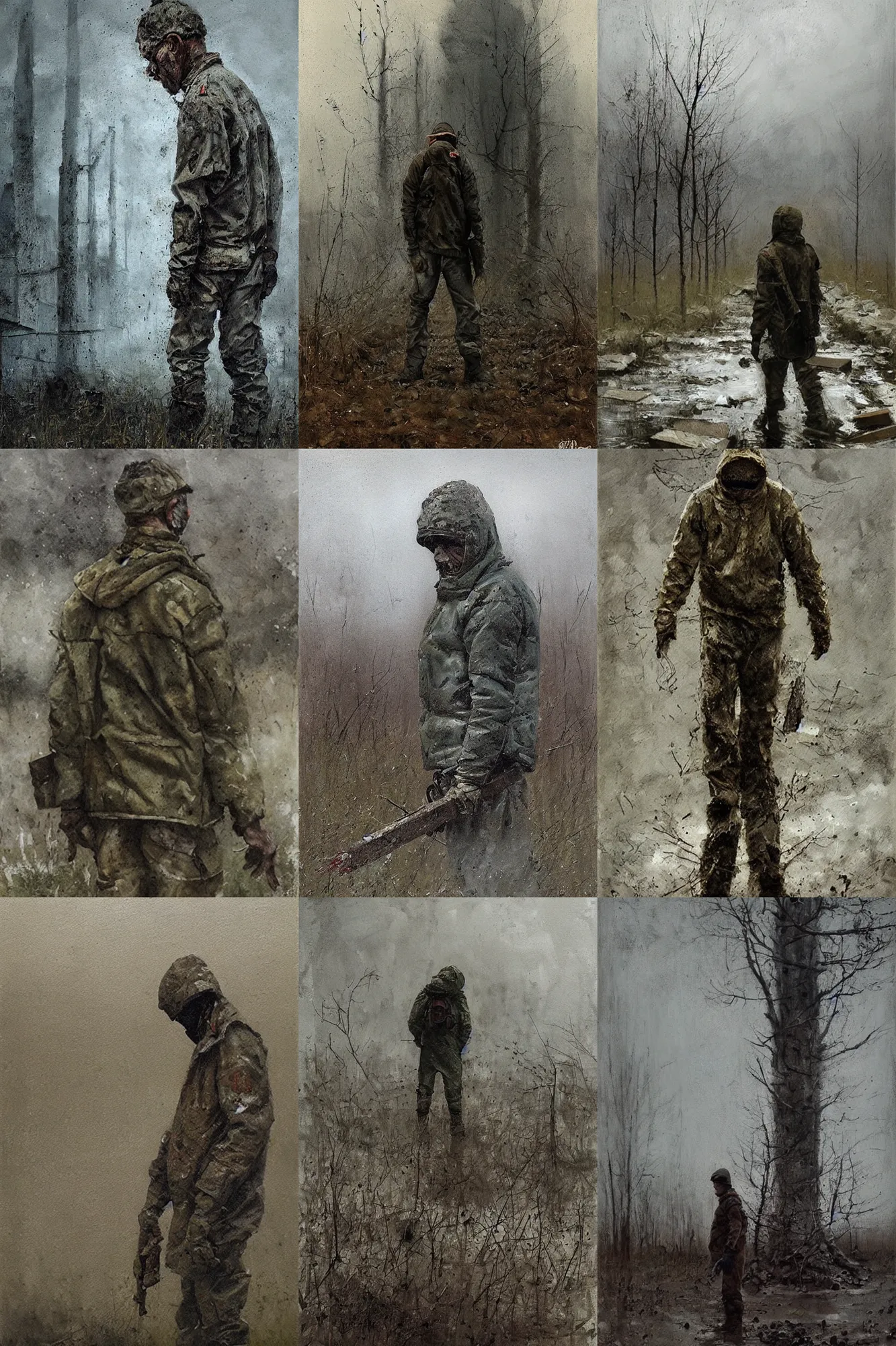 Prompt: Stalker from Chernobyl by jakub Różalski, highly detailed, hyper-realism, dim light