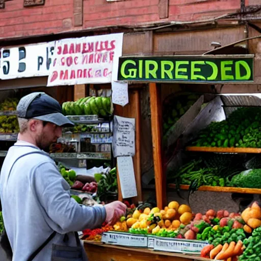 Image similar to greengrocer with a sign that says counter strike