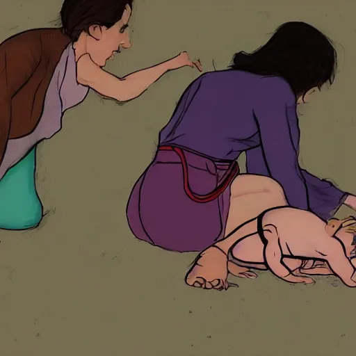 Prompt: woman saving the life of a child, art inspired by glen keane