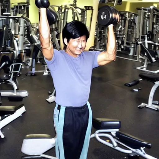 Image similar to A very muscular BongBong Marcos flexing in the gym