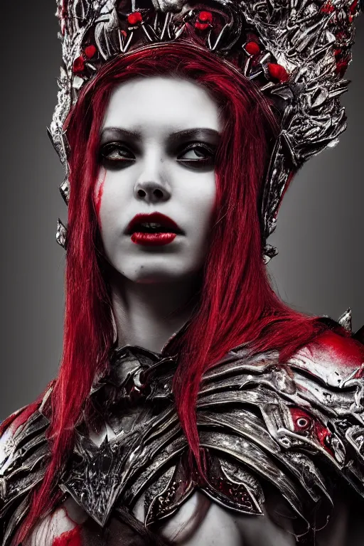 Image similar to the blood crown queen wear the scarlet armor, cinematic lighting, various refining methods, micro macro autofocus, ultra definition, award winning photo
